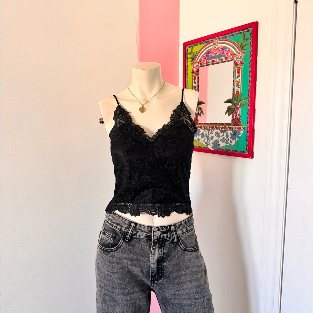 Black Lace Camisole Tank Top - Women